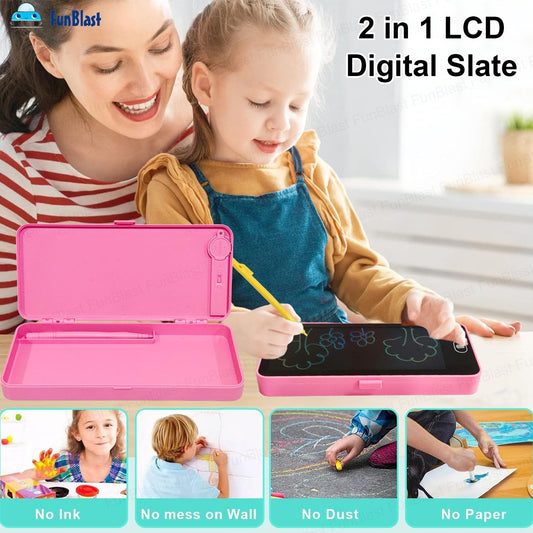 FunBlast 2-in-1 LCD Digital Slate Pencil Box | Mess-Free Drawing & Storage