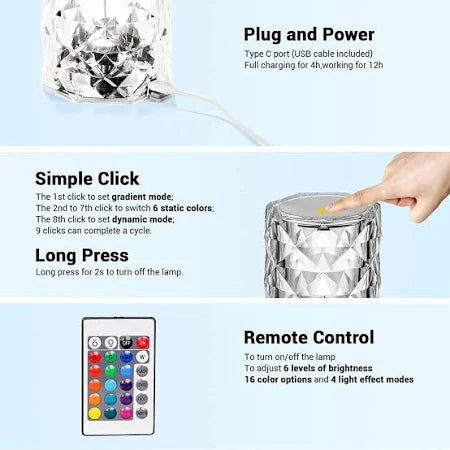 Enchanting Crystal RGB LED Touch Lamp | Night Light with Remote